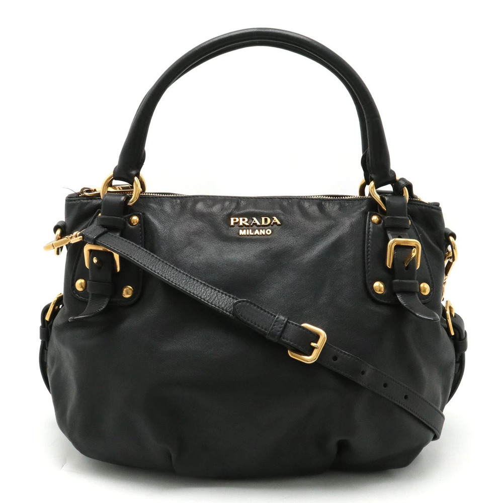 Prada Handbag Tote Bag Shoulder Hobo Leather NERO Black